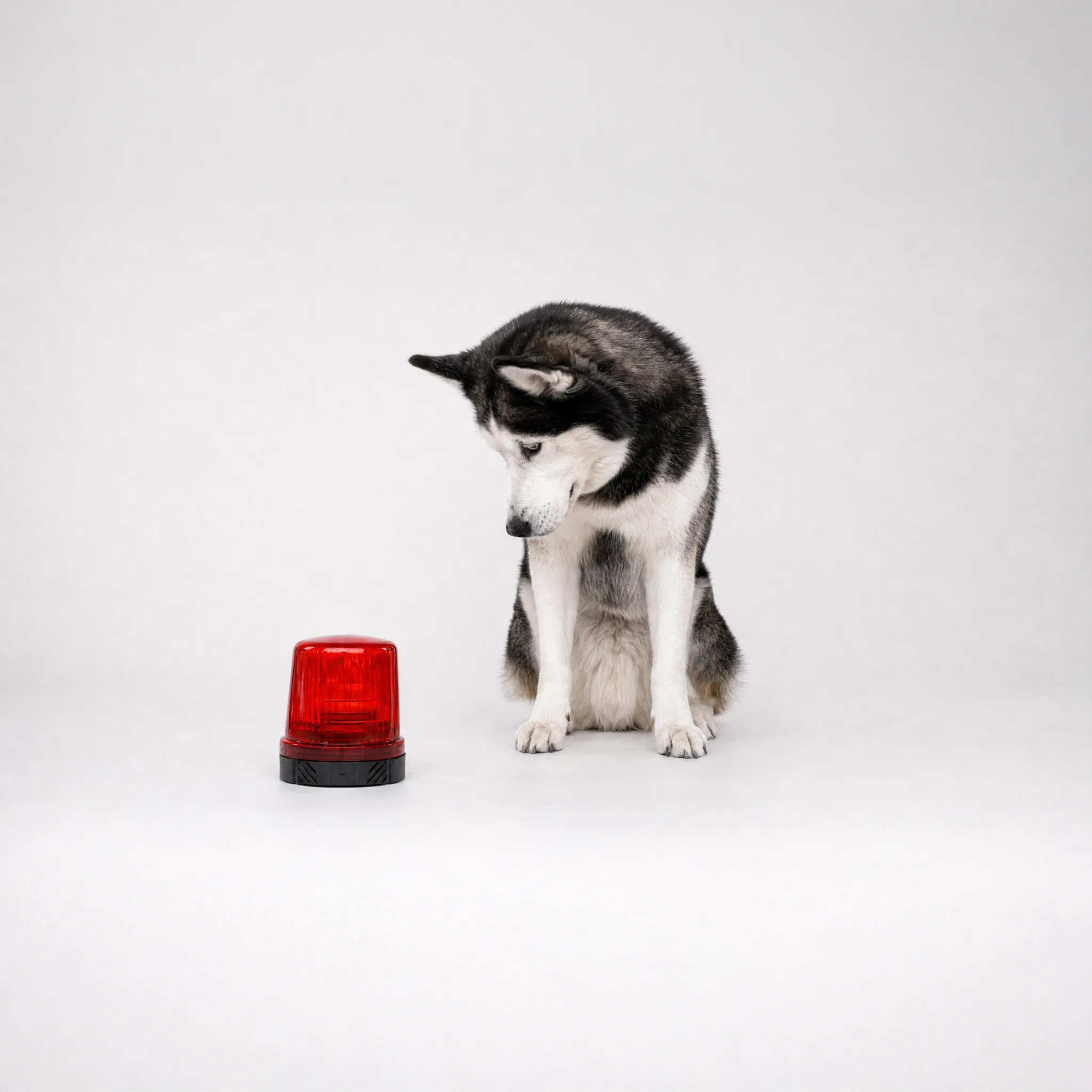 Husky mit rotem Warnlicht