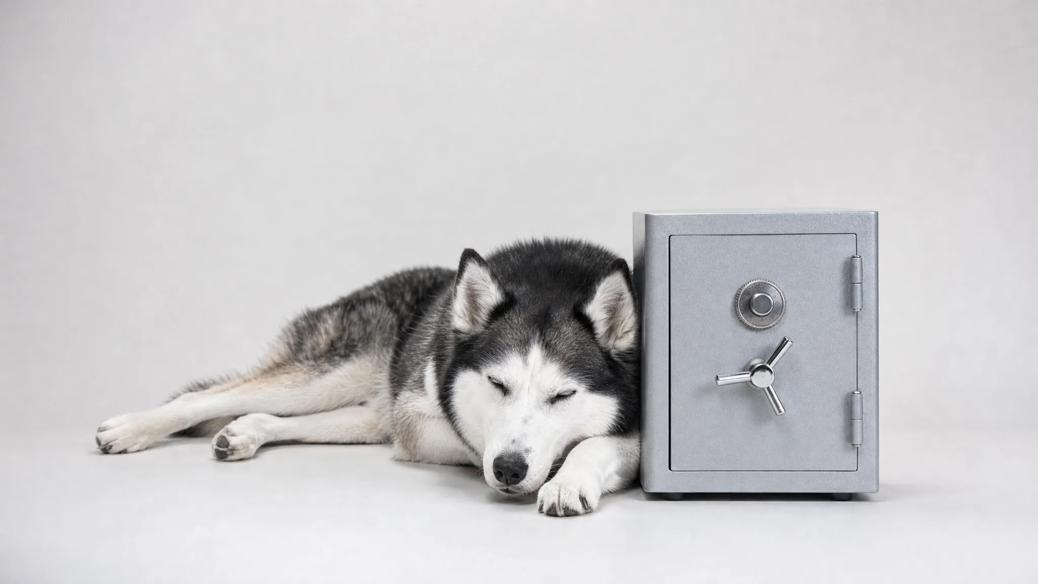 Husky neben einem Safe