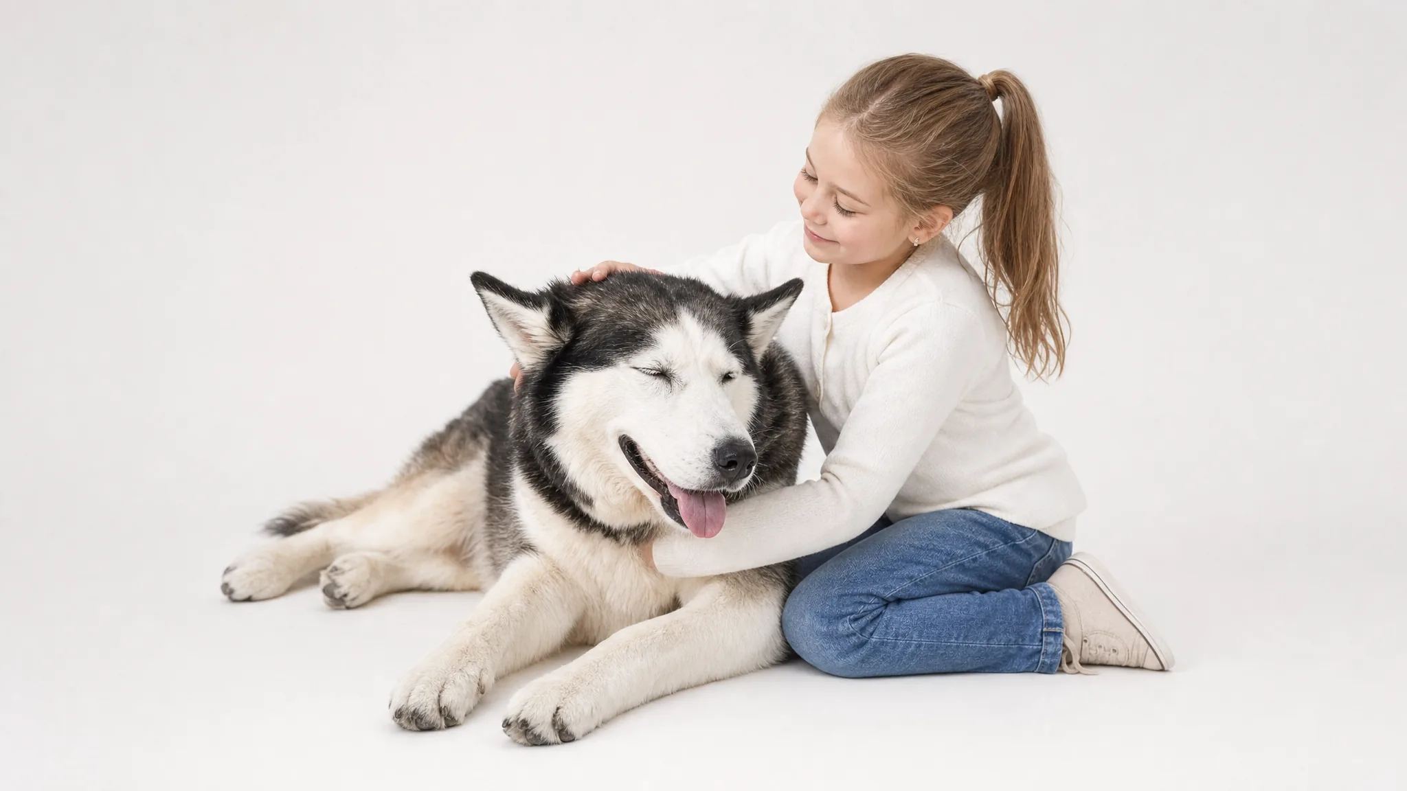 Husky umgeben von Menschen